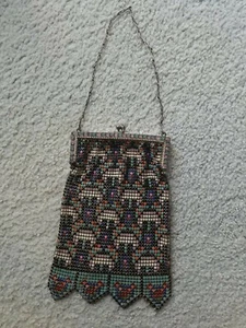 Vintage Art Deco WHITING & DAVIS Flapper Enamel Mesh Handbag Purse - Picture 1 of 8