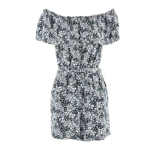 HM Romper Sz 4 x 2" Navy Blue White Pink Belt Off Shoulder Ruffle Viscose Romper - Picture 1 of 8