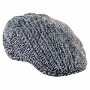Highland Harris Tweed Flat Cap Black Grey ZH014 Hat Shooting Hunting Heather - Picture 1 of 1