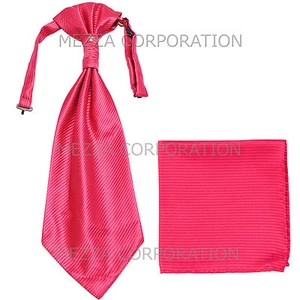 New Vesuvio Napoli Men's Polyester Ascot Cravat Necktie Hankie Stripes Hot Pink - Picture 1 of 4
