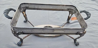 老式镀银爪脚砂锅烤盘架矩形燃烧器狮子 — 第 1/4 张图片