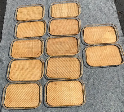 Bandejas para servir de mimbre vintage Tiki Bar 19x13 Tiki Boho tejido bambú ratán conjunto 12 Foto 1 de 4