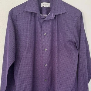 ETON Men's Slim Med 100% Cotton Purple Dress Shirt Long Sleeve Geometric Pattern - Picture 1 of 10