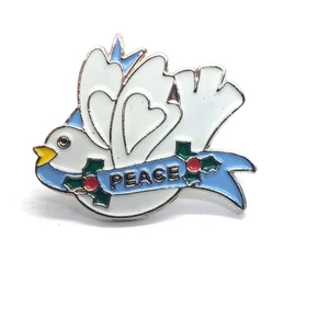 White Dove Of Peace With Blue Ribbon And Hearts Holiday Christmas Enamel Pin - Picture 1 of 3
