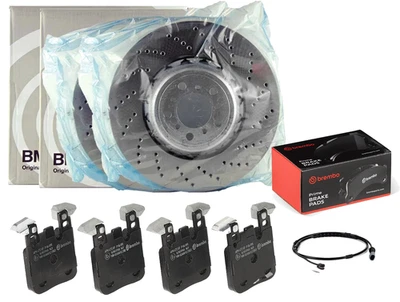FOR BMW M2 M3 M4 REAR GENUINE BMW DRILLED BRAKE DISCS BREMBO PADS & WIRE 370mm  - Image 1 of 4