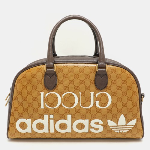 Borsone medio Gucci x Adidas beige marrone GG cristallo tela e pelle