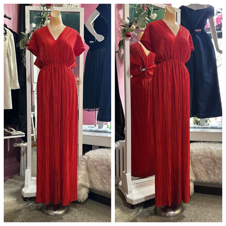 Maxi Vestido Plisado Vintage Años 70 80 Rojo Blusa Disco Glamour Noche Fiesta S/M/L Foto 1 de 4