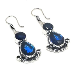 Blue Tanzanite Gemstone Handmade 925 Sterling Silver Jewelry Earring Size 2" - Picture 1 of 1