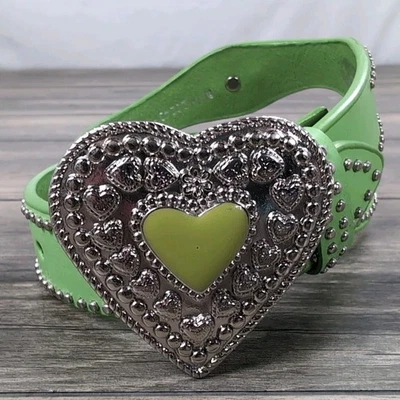 Nocona Belt Co Mujer Western Hearts Cuero Verde Hebilla Plateada Talla 24-28 W  Foto 1 de 4