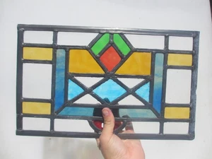 Antique Stained Glass Window Panel Vintage Old Art Deco 15.5"x9.5" - Picture 1 of 13