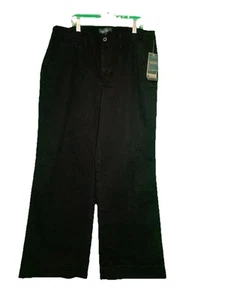 LRL Ralph Lauren Biltmore Black Pants 12 Women’s Wide Leg 100% Cotton Chino NEW - Picture 1 of 10