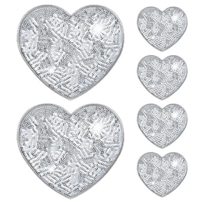 6 PIEZAS 12,5x12,5 cm Lentejuelas Corazón Hierro en Parches Coser en Parche para Hágalo Usted Mismo [Plateado] Foto 1 de 4