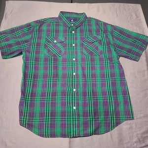 Rocawear Classic Shirt Mens 3XL Green Purple Plaid Short Sleeve Button Up Pocket - Picture 1 of 8