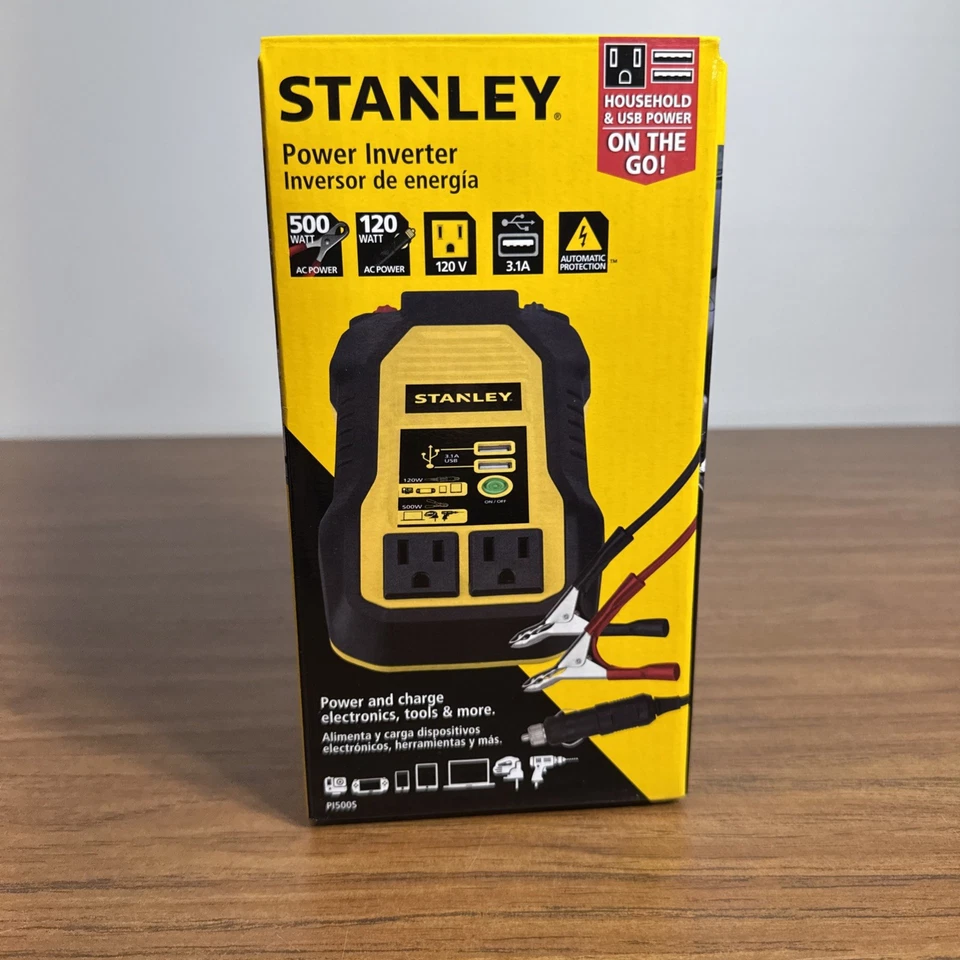 Convertidor de corriente Stanley 500 W convertidor de coche enchufes de CA dobles y USB PI500S de 3,1 A Foto 1 de 4
