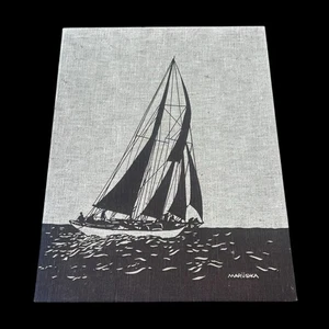 Vintage Maruschka Leinwand Siebdruck Wandbild SEGELBOOT gerahmt 20" x 16" - Bild 1 von 8