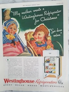 1933 Westinghouse Master Series refrigerator Christmas Schroeder kids art ad - Imagen 1 de 1