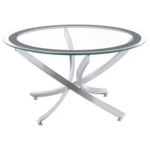 Coaster Coffee Table 35.5"W Round Tempered Glass Top Metal Frame Black/Chrome - Picture 1 of 3