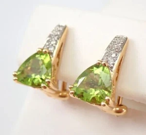 2 Ct Trillion Cut Lab-Created Peridot Moissanite Hoop Earring 14K Rose Gold Over - Picture 1 of 10