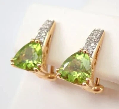 14K Rose Gold Over 2Ct Trillion Cut Lab-Created Peridot Moissanite Hoop Earrings - Image 1 of 4