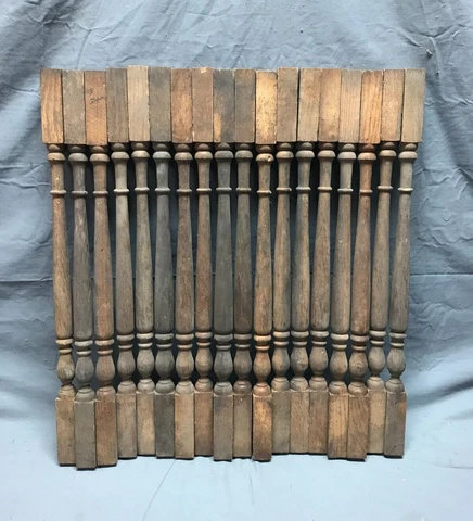 Lot 18 NOS Antique Turned Chestnut Wood 1x23 Hardwood Spindles Old VTG 540-23B Cover