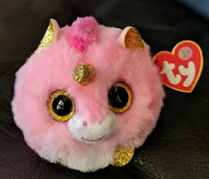 TY Puffies Beanie Fantasia Pink Unicorn Ball Beanie Babies Sparkle Eye Gift 4" - Picture 1 of 12