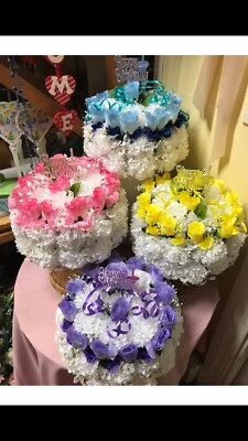 Silk cemetery birthday flowers - flowers for grave - gravesite decoration - vase