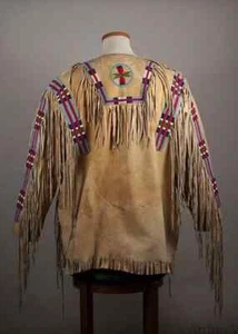 Old Style Perlen handkoloriert Buckskin Wildleder Fell Powwow Regalia Hemd NS81 - Bild 1 von 3