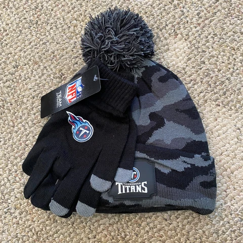 Mens NFL Tennessee Titans Knit Hat and Glove Set Gray Camo Print One Size Cover