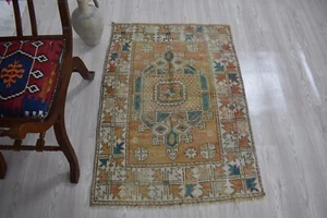 Turkish Canakkale Carpet, Orange Rug, Anatolian Rug 44 x 31.1 in Vintage Carpet - Picture 1 of 12