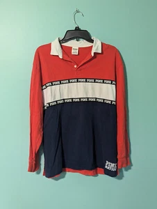 Pink victoria secret long sleeve shirt large rugby polo - Picture 1 of 8