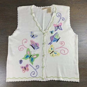 Vtg Bobbie Brooks Butterfly Sweater Vest XL 16/18 Multicolor Fairy Core Cottage - Picture 1 of 8