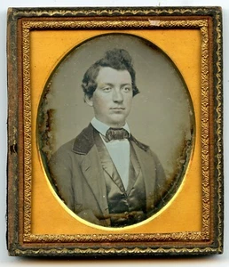 Daguerreotype of distinguished young man with great hair sixth plate half case - Picture 1 of 1
