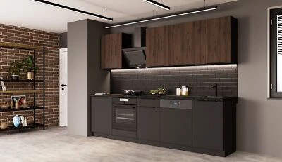 Küche SIENA + MONZA BASIC 280 cm Küchenzeile Küchenblock Einbauküche Nussbaum - Bild 1 von 4