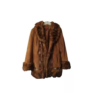 Vintage Gallery Suede Leather & Fur Trim Coat Size L - Picture 1 of 9