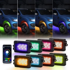 AUXBEAM 8PCS RGB LED Rock Lights Color Underbody Glow bluetooth Control Offroad - Foto 1 di 12