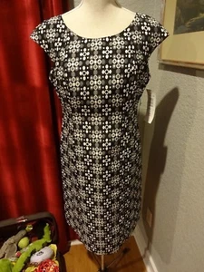 RB Collection NY Womens Dress Cap Sleeve Gray Black White Geometric Size 8 - Picture 1 of 8