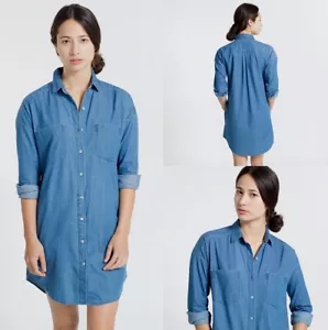 Vestido camisero de mezclilla cambray con botones delanteros manga larga talla XS EVERLANE $68 - Imagen 1 de 12