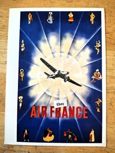 Póster de avión vintage menú AIR FRANCE imagen original edición A/F #2 - Imagen 1 de 3