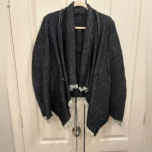 Forme d’Expression Fringe Cashmere/Wool Cardigan in Grey/Black, Size 42 (US 6) - Picture 1 of 13