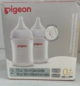 2 Pigeon Glass Breastfeeding Baby Bottle 0+ Months 5oz/160ml Anti Colic - Picture 1 of 2