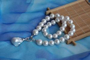 S2133 17" 14mm Runde Weiße FW Perlenkette Reborn Perle Anhänger - Bild 1 von 6