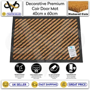 Coir Door Mat Stripes Welcome Mat Natural Coir Non-Slip Indoor/Outdoor 40 x 60cm - Picture 1 of 1