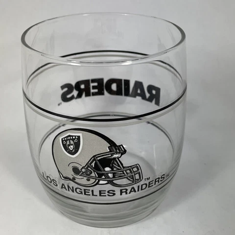 NFL Los Angeles Raiders Mobil Oil Gas Station Giveaway Tumbler Clear Glass 80s Cover