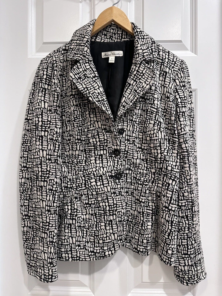Marisa Christina Women's Blazer Geometric White Black With Collar Size S Stretch - Image 1 of 4
