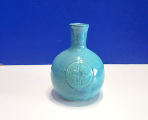 Vintage Blue Glazed Stoneware Pottery Vase Native American Southwest Decor