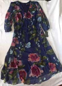 Julia Jordan Sz 14 Dress Metallic Floral V-Neck Long Sleeve Maxi Back Zip Lined - Picture 1 of 19