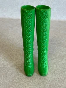 Vintage Barbie Era Lace Up Green Boots  Japan -Squishy Texture- Mattel 1970 - Picture 1 of 5