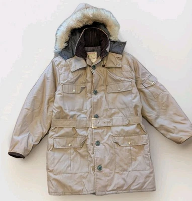 Vintage Sportchief Large Parka, Genuine Fur Hood - Made in Canada - Belted Brown - Image 1 of 4