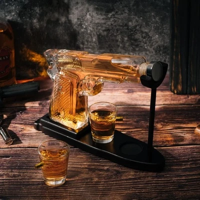 Pistol Whiskey Decanter Set & 2 Pistol Glasses - Unique Whiskey Set - Image 1 of 4