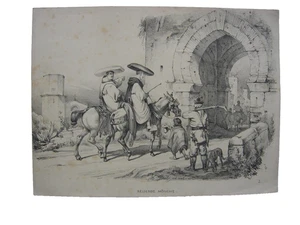 Wilhelm Gail Viajeros Monjes Frailes viajando España Litografía 1837 - Imagen 1 de 5